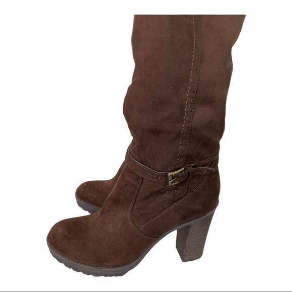 #300 G by GUESS brown vegan suede heeled boots - Picture 4 of 10